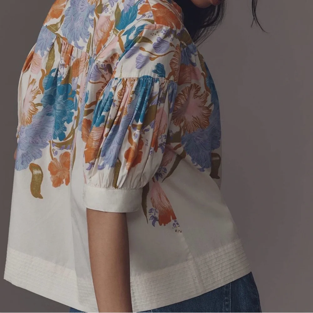 Anthropologie - The Yukiko Noritake Darcey Popover Swing Top size: small - Picture 2 of 3